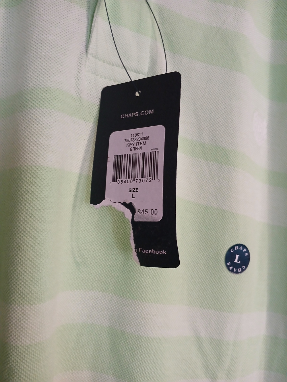 Chaps Light Green Striped Men's Polo - Picture 3 of 4